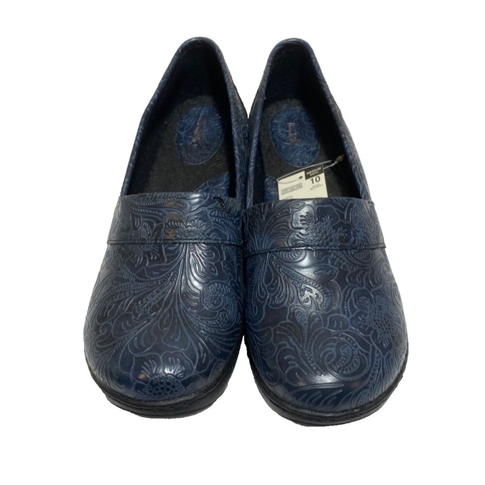Thom McAn Maysun Clogs/Loafers~Womens 10~Blue~Slip-On Tooled~NEW Old Stock Y2K